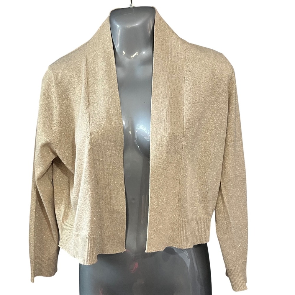 Calvin Klein Shrug Cardigan Metallic Gold Knit Open Front Bolero Medium